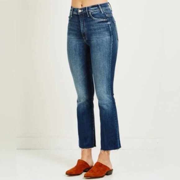 Mother The Hustler Ankle Fray Jeans in On the Edge Medium Dark Wash Size 29 - Picture 1 of 12
